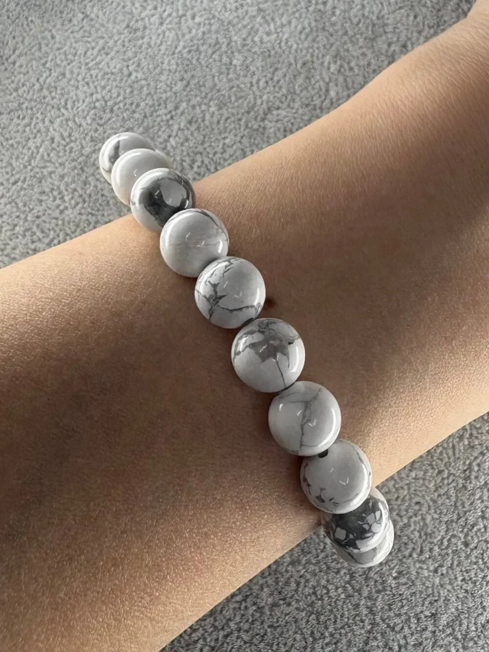 8mm Natural White Howlite Bead Bracelet Genuine Gemstone Custom Size Marble Gift